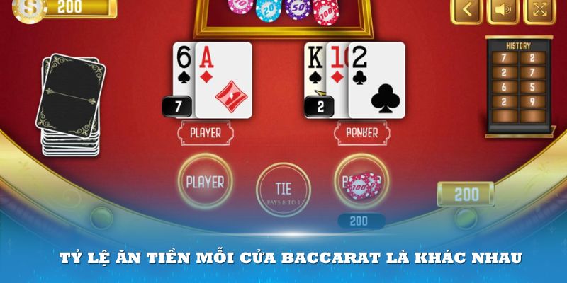 Tỷ lệ ăn tiền mỗi cửa Baccarat là khác nhau